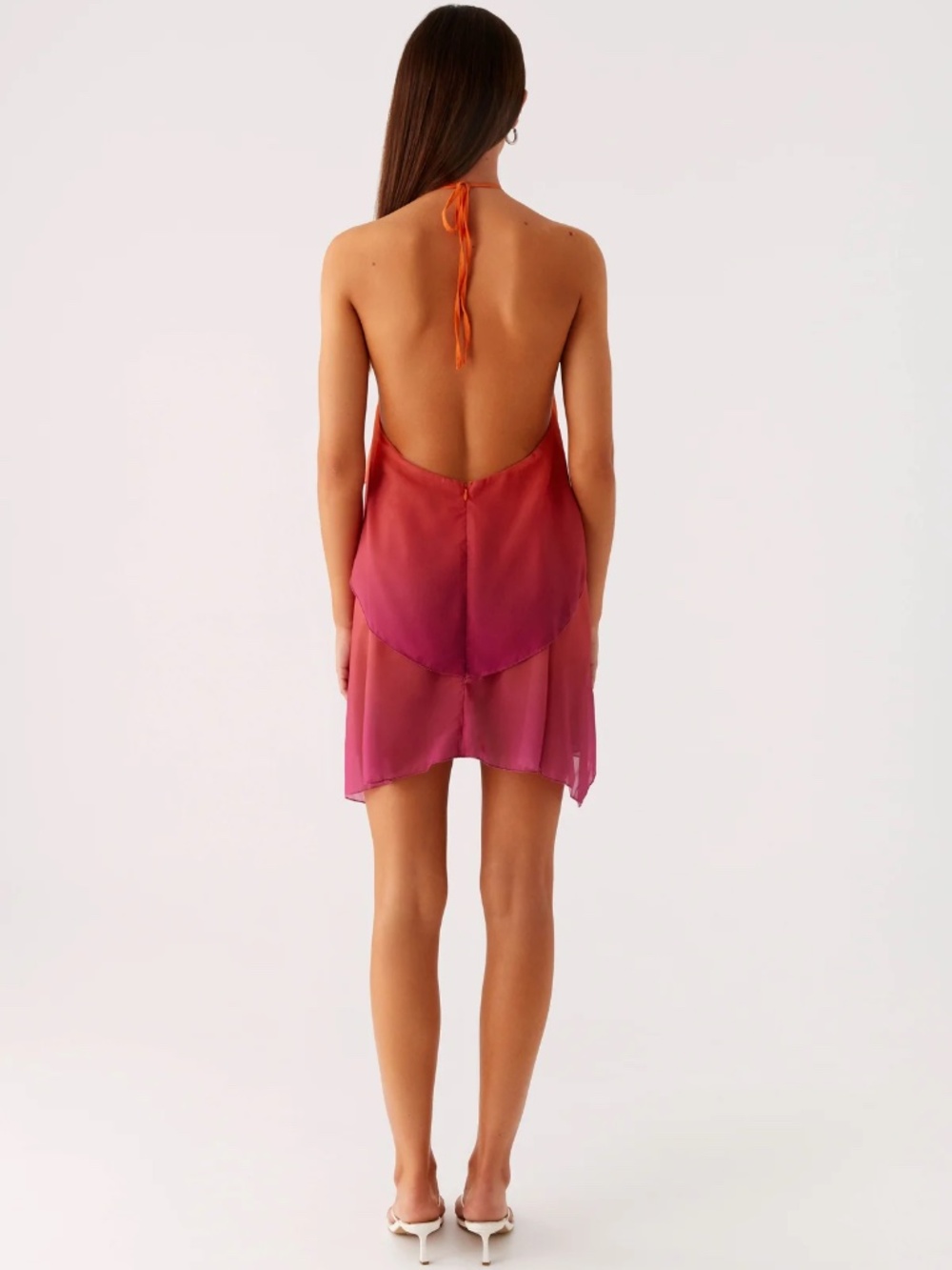 Peppermayo Twin Flame Orange to Pink Ombre Asymmetrical Halter Dress Size US 2 - Picture 2 of 2